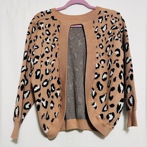 CHIGANT| cheetah print  open back fall sweater womens large‎